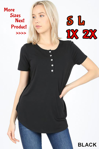 4531 1/4S Henley Shell Button TOP in BLACK