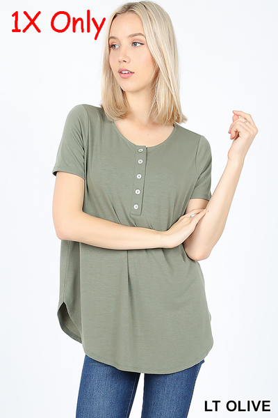 4535 1/4S Henley Shell Button TOP in LT OLIVE