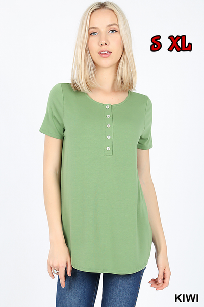4536 1/4S Henley Shell Button TOP in KIWI JV-KO