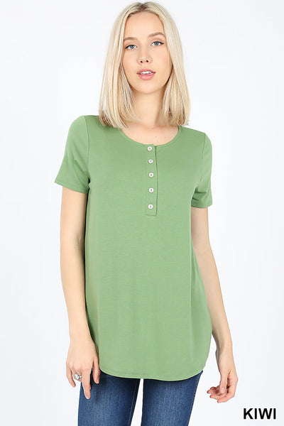 4536 1/4S Henley Shell Button TOP in KIWI JV-KO