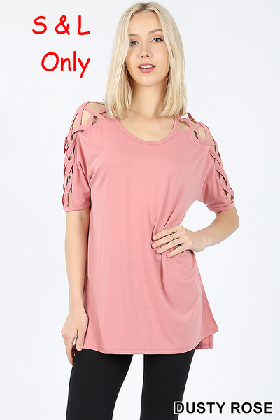 4836 1/4S Criss Cross Shoulder HiLo Hem TOP in DUSTY ROSE