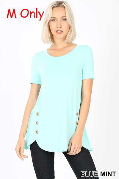 4886 1/4S Dolphin Hem w/ Side Buttons TOP in BLUE MINT