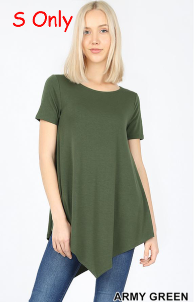 4995 1/4S Triangle Hem Boat Neck TOP in ARMY GREEN