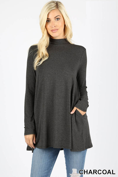 5217 4/4S Mock Neck w PKTS TOP in CHARCOAL JV-J38A