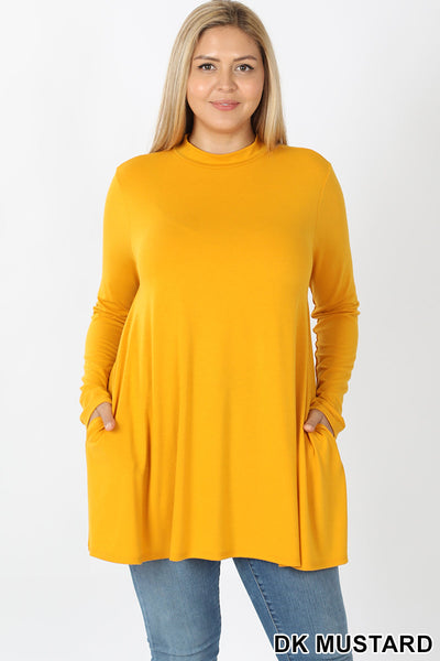 5218 4/4S Mock Neck w PKTS TOP in DK MUSTARD JV-B48B