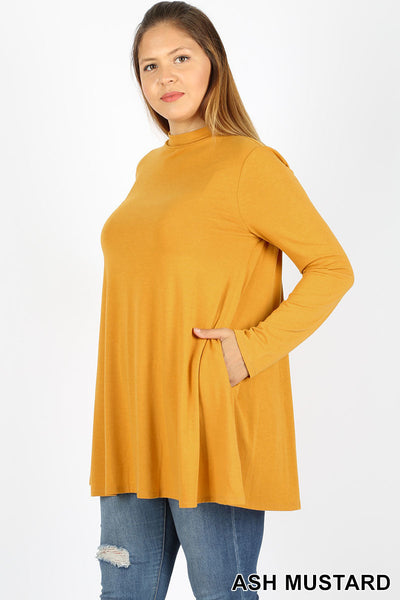 5241 4/4S Mock Neck w PKTS TOP in ASH MUSTARD JV-A3B