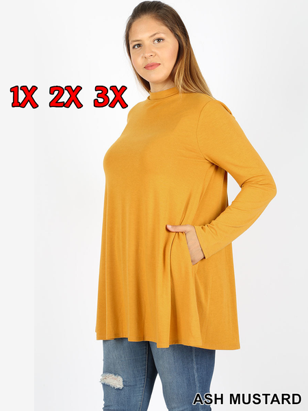 5241 4/4S Mock Neck w PKTS TOP in ASH MUSTARD JV-A3B