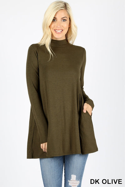 5242 4/4S Mock Neck w PKTS TOP in DK OLIVE JV-F2C