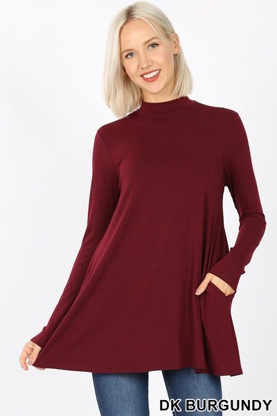 5243 4/4S Mock Neck w PKTS TOP in DK BURGUNDY JV-L12B