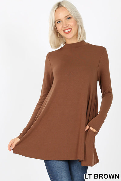 5247 4/4S Mock Neck w PKTS TOP in LT BROWN JV-N133B