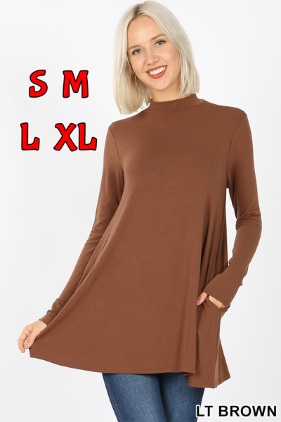 5247 4/4S Mock Neck w PKTS TOP in LT BROWN JV-N133B
