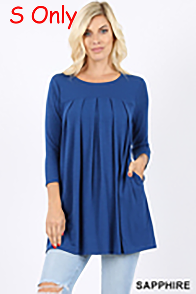 5281 4/4S R Neck Pleated TOP in SAPPHIRE