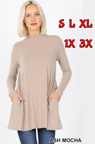 5284 4/4S Mock Neck w PKTS TOP in ASH MOCHA