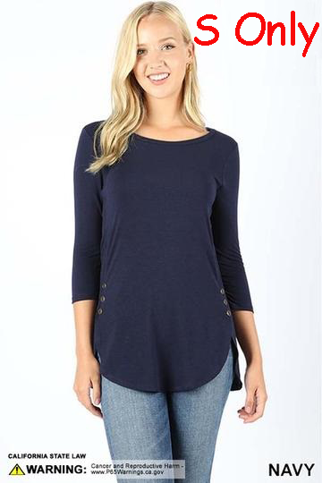 5321 3/4S w/ Side Button Dolphin Hem TOP in NAVY