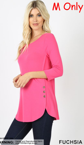 5332 3/4S Dolphin Hem w/ Side Button TOP in FUCHSIA
