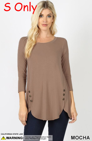 5333 3/4S Dolphin Hem w/ Side Button TOP in MOCHA