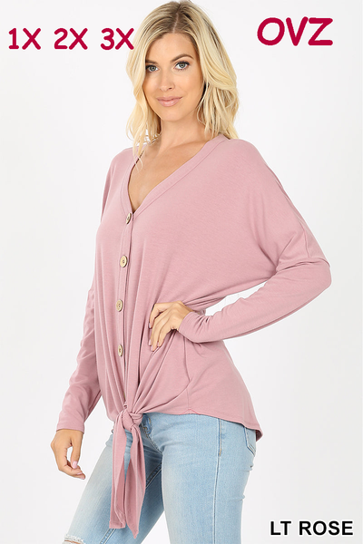 5339 4/4S Tie Front Button TOP in ROSE JV-N68C