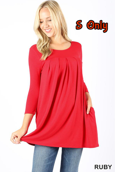 5624 3/4S R Neck Pleated TOP w PKTS in RUBY JV-KO