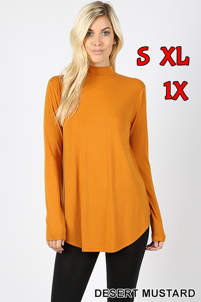 5654 4/4S Mock Neck Round Hem TOP in DESERT MUSTARD JV-J38B