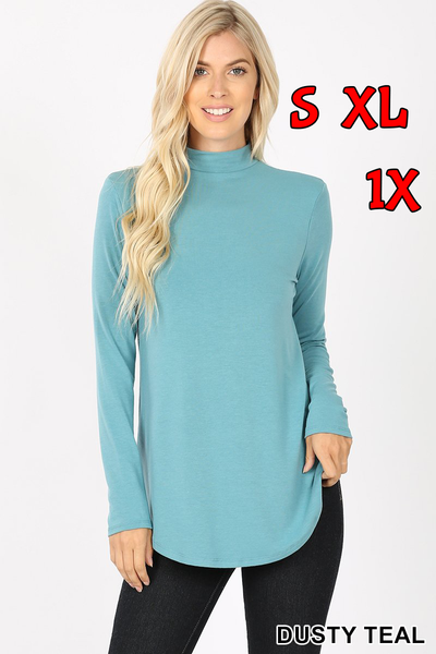 5657 4/4S Mock Neck Round Hem TOP in DUSTY TEAL JV-G2A