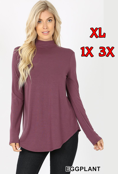 5658 4/4S Mock Neck Round Hem TOP in EGGPLANT JV-L23T