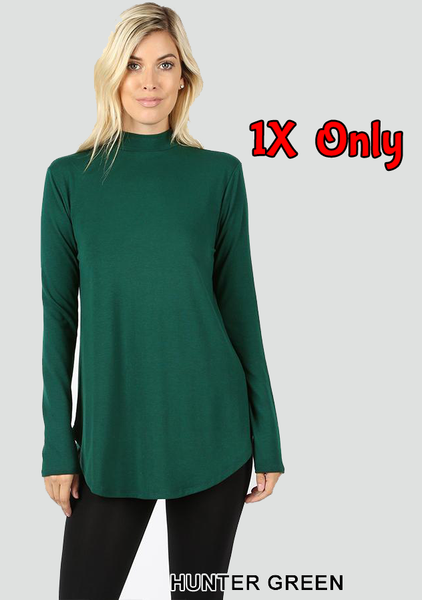 5659 4/4S Mock Neck Round Hem TOP in HUNTER GREEN JV-KO