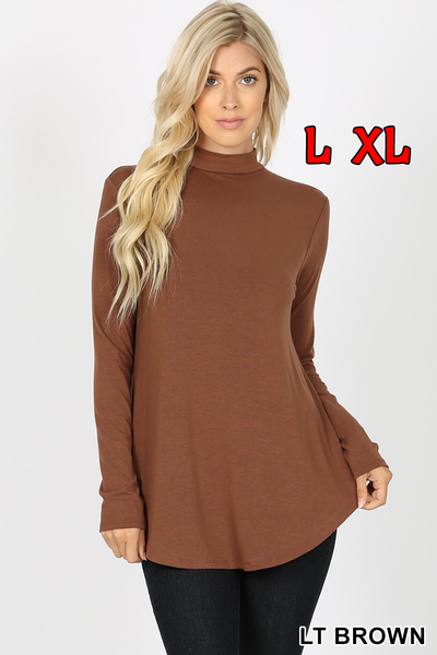 5660 4/4S Mock Neck Round Hem TOP in LT BROWN JV-KO