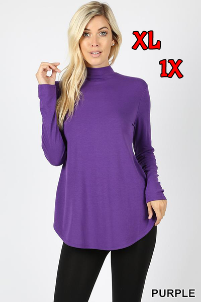 5662 4/4S Mock Neck Round Hem TOP in PURPLE JV-KO