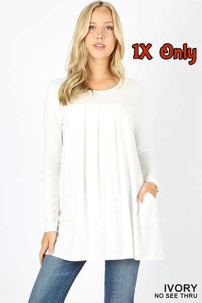 5778 4/4S R Neck Pleated TOP w PKTS in IVORY JV-KO