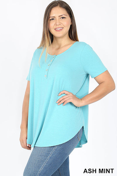 4272 1/4S Henley Shell Button TOP in ASH MINT JV-F42B