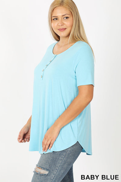 4268 1/4S Henley Shell Button TOP in BABY BLUE JV-HA8B