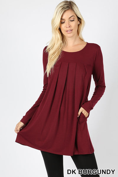 5780 4/4S R Neck Pleated TOP w PKTS in DK BURGUNDY JV-KO