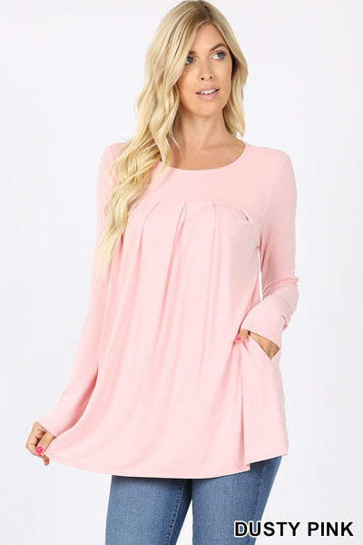 5777 4/4S R Neck Pleated TOP w PKTS in DUSTY PINK JV-A33