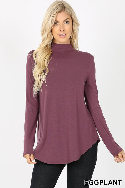 5658 4/4S Mock Neck Round Hem TOP in EGGPLANT JV-L23T