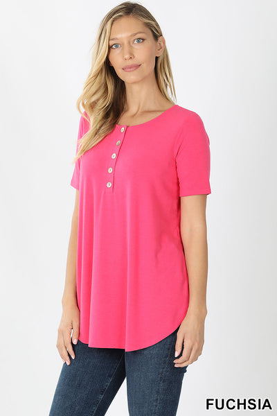 4271 1/4S Henley Shell Button TOP in FUCHSIA JV-HB7 C G
