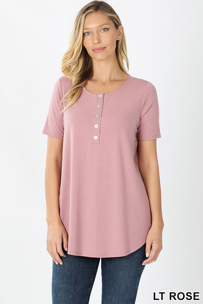 4269 1/4S Henley Shell Button TOP in LT ROSE JV-HA7C