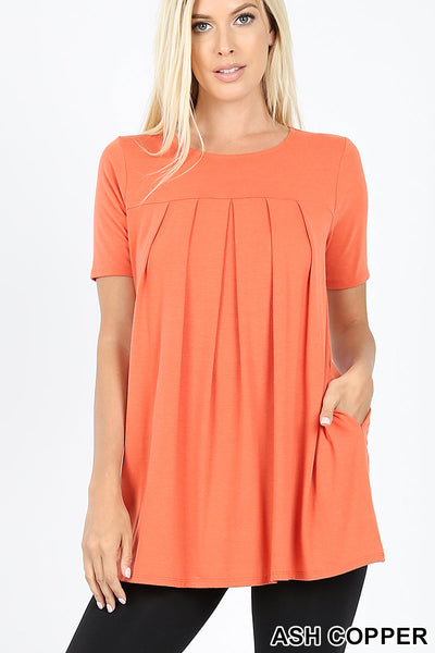4123 1/4S R Neck Pleated TOP w PKTS in ASH COPPER JV-I13B