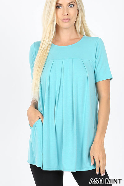 4124 1/4S R Neck Pleated TOP w PKTS in ASH MINT JV-KO