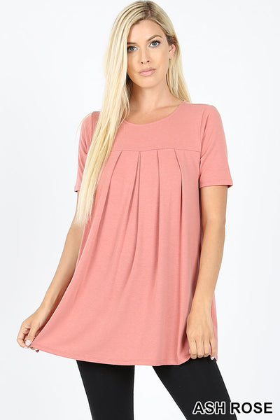 4119 1/4S R Neck Pleated TOP w PKTS in ASH ROSE JV-K42B
