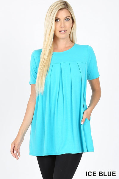 4126 1/4S R Neck Pleated TOP w PKTS in ICE BLUE JV-L17C