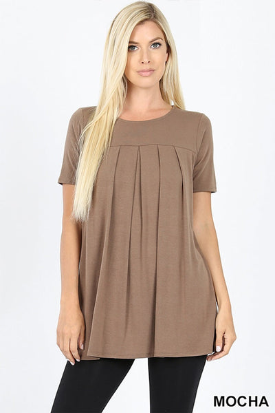 4122 1/4S R Neck Pleated TOP w PKTS in MOCHA JV-K42A