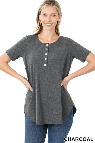 4141 1/4S Henley Shell Button TOP in CHARCOAL JV-I37C