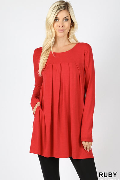 5779 4/4S R Neck Pleated TOP w PKTS in RUBY JV-KO