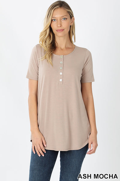 4270 1/4S Henley Shell Button TOP in ASH MOCHA JV-KO