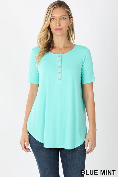 4264 1/4S Henley Shell Button TOP in BLUE MINT JV-KO