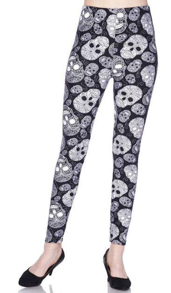 2236 White Skulls On Black LEGGINGS JV-F24B