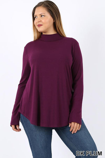 5655 4/4S Mock Neck Round Hem TOP in DK PLUM JV-KO