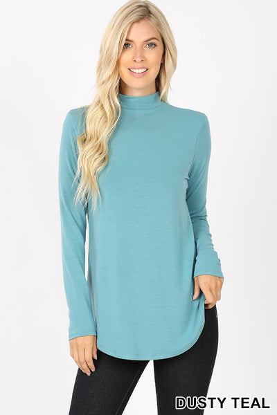 5657 4/4S Mock Neck Round Hem TOP in DUSTY TEAL JV-G2A