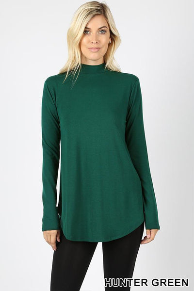 5659 4/4S Mock Neck Round Hem TOP in HUNTER GREEN JV-KO