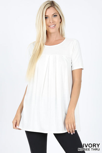 4241 1/4S R Neck Pleated TOP w PKTS in IVORY JV-C28A